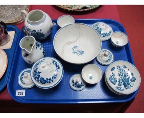 A Worcester Porcelain Globular Teapot and Cover, with flower knob, decorated in blue with the Fence pattern, crescent mark, 1