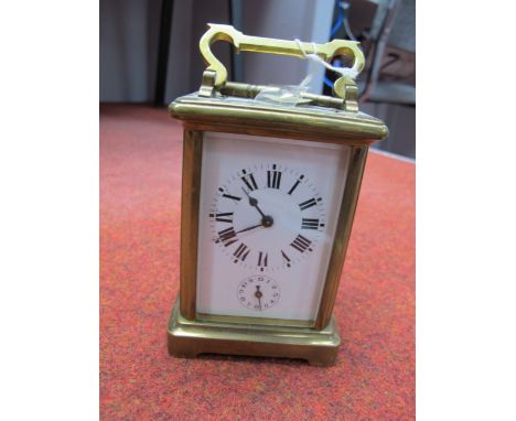XX Century Brass French Carriage Clock, with enamel dial, subsidiary dial. 
