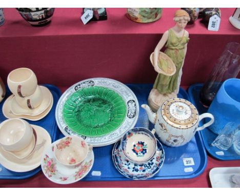 XIX Century Worcester Tea-pot, (with crescent mark), (damaged), Royal Dux figure of a girl carrying a basket of fish, pair of