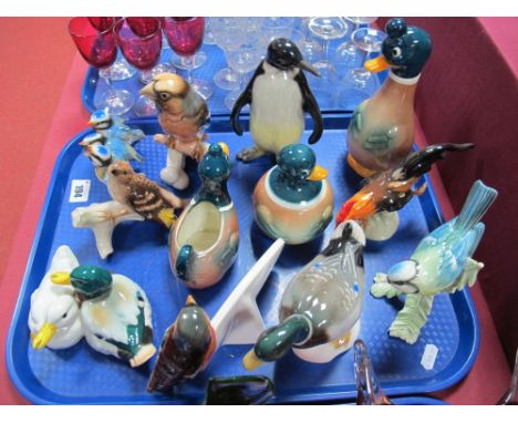 Goebel- Twelve glazed pottery birds to include brambling, titmouse, blue titmouse, wildums collection sign. 