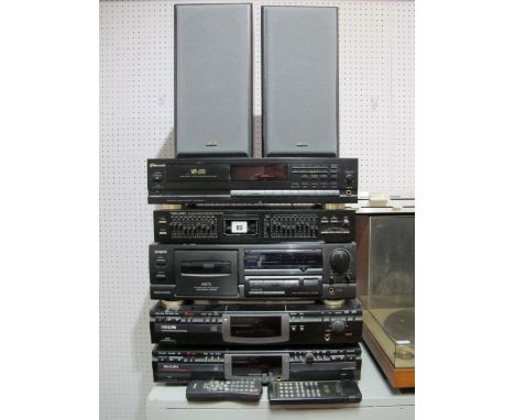 A Realistic 31-9081 Stereo Frequency Equaliser, a Sherwood CD-5010R CD player, an Aiwa AD-F45OK cassette deck, a Phillips CDR