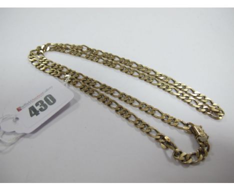 A Long Flat Curb Link Chain, to snap clasp stamped "375". 
