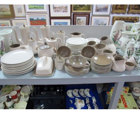 A Large Collection of Poole, Two-Tone Dinner and Tea Ware, including coffee and tea pots, jugs, biscuit barrel, cheese dish, 