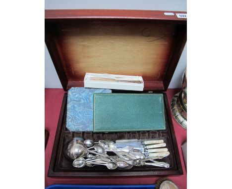 Pair of Berry Spoons, having gilt bowls, Walker & Hall ladle, other cutlery. 