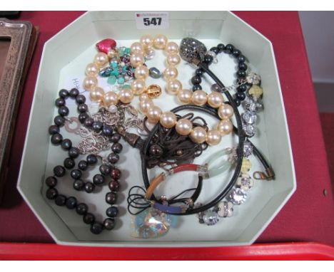 A Modern Multi Jade Bracelet; together with a Thomas Sabo black pearl necklace and bracelet, heart pendants, bracelets, etc. 