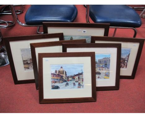 Terry Gorman Graphite Signed Limited Edition Coloured Prints, to include Telegraph and Star, Button Lane Down Atterslippe. (6