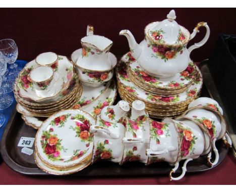 Royal Albert Old Country Roses Teaware, of thirty seven pieces including teapot, all 1st quality, together with cup (repaired