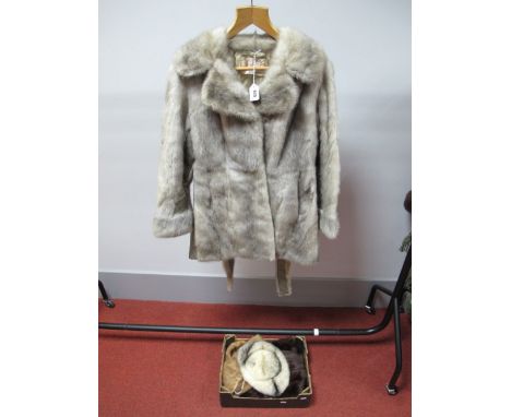 A C.1970's Silver Mink Three-Quarter Length Jacket, fitted waist with pleats to back, collar, with grey suede trim to each si
