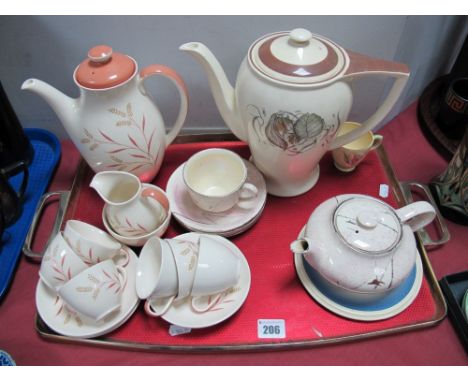 Susie Cooper Coffee Pot, in the 'Hazelwood' design, 'Dresden Sprays' teapot stand, Susie Cooper for Gray's Pottery tea pot cu