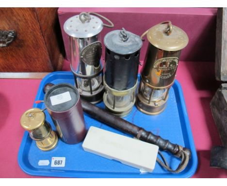 Truncheon, stamped DCC No.345, Eccles Miners safety lamp:- One Tray 