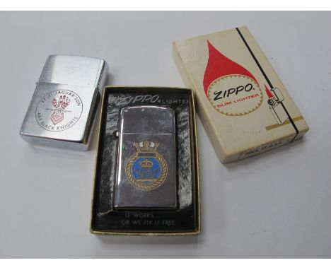 Zippo Lighters - 'Ark Royal' in box, 17F Jaguar Sqn RAF Black Knights. (2) [567090]