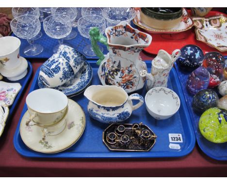 Limoges Miniature Tea Service, Limoges cup-saucers, Palissy blue-white cup saucers, Masons style jug.