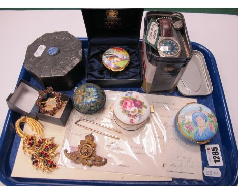 Royal Worcester 'Viaduct' Pill Box From The Connoisseur Collection, Fossil mood watch and ring in original tin, various other
