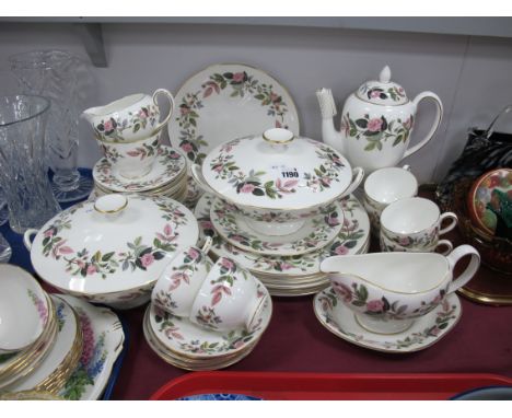Wedgwood 'Hathaway Rose' Part Tea and Dinner Service, comprising two tureens, serving dish, 34cm wide, tea cups, saucers, sug