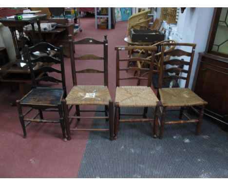 Harlequin Set of XIX Century Ladder Back Chairs, three with rush seats, one with solid seat (4).