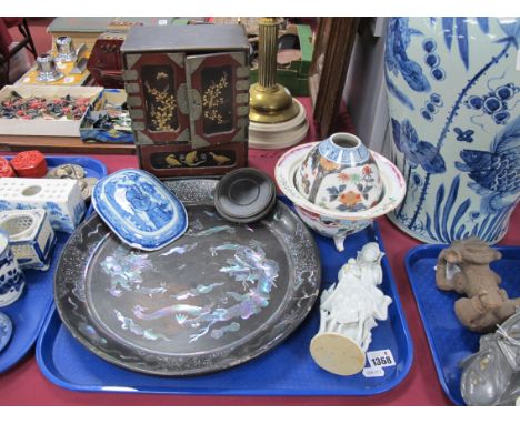 Early XX Century Japanese Cabinet, Oriental black lacquer plate, with mother of pearl decoration, etc:- One Tray.