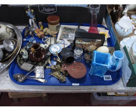 A Silver Vesta Case Hallmarked Birmingham 1904, and other hallmarked silver spoons, together with glass inkwell, vase and jug