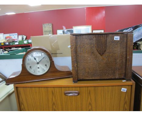 1930's Oak Coal Box, with metal lining, 38.5cm wide, Mahogany dome cased mantle clock with Westminster Chimes movement by Hal