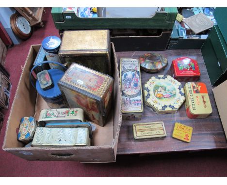 Vintage Tins, to include Tetley, Blue Bird, Glen Moray Scotch Whisky, C.W.S Biscuits and Rowntree (17):- One Box.