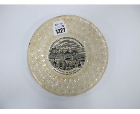 XIX Century Plate With Transfer Print of Sheffield Flood, March 12th 1864. The Bridge at Hillsbro All Destroyed Except One Ar