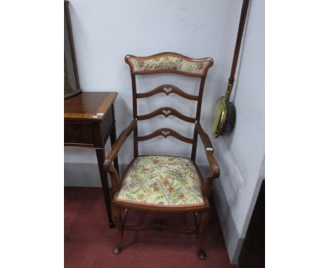 Early XX Century Mahogany High Back Armchair, with heart inserts to ladder back and stretchers, on cabriole legs. 111cm high.