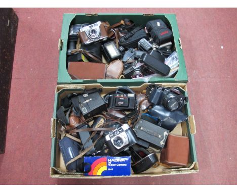 Cameras - To include many Kodak, Comet, Canon, Olympus and Minolta together with accessories, booklets and flashes:- Two Boxe