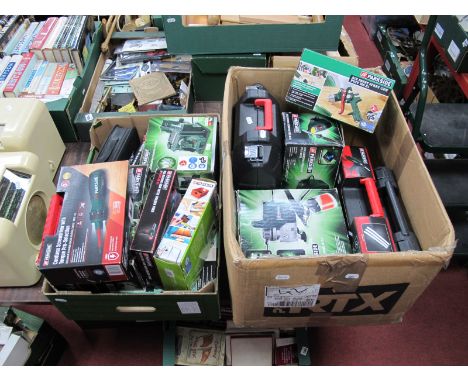 Parkside Electronic Tools and Tools Boxes, to include airbrush set, hot glue gun, soldering station, sharpening station and c