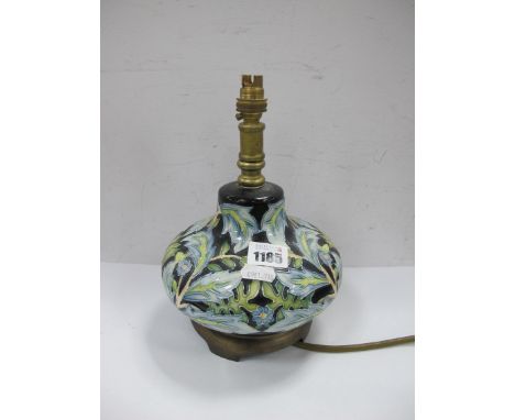 Bulbous Pottery Table Lamp, in the Moorcroft manner, 15cm diameter.