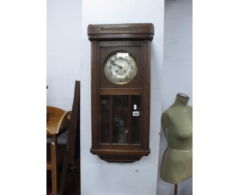 1930's Oak Cased Regulator Wall Clock, eight day movement, silvered dial.