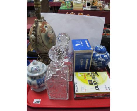 Oriental XIX Century Ginger Jar with Cover, another later, two whisky decanters, Oriental lamp, boxed Panasonic C-510 AF came