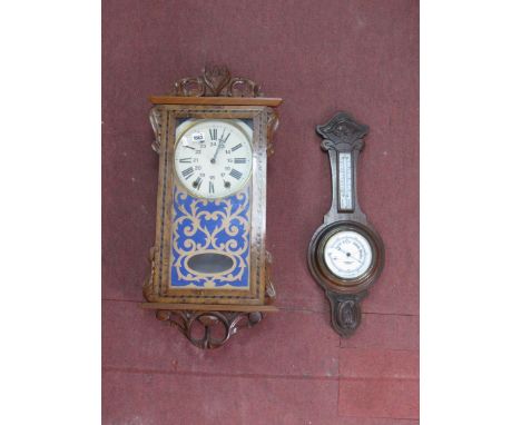 XIX Century Inlaid Walnut Cased Wall Clock, with black Roman numerals and umbered 13 24 to cream dial, eight day movement 74c
