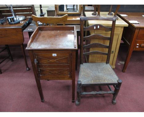 XIX Century Mahogany Bedside Cupboard, with a 3/4 gallery, cupboard door, on spade feet, together with a XIX Century ash-elm 