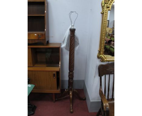 XIX Century and Later Mahogany Standard Lamp, with a spiral and column on cabriole legs, (converted), originally a bed post, 