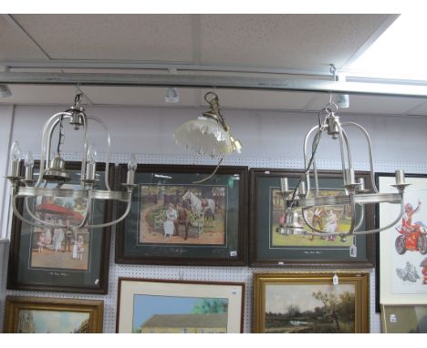 Early XX Century Pressed Glass Ceiling Light, together with a pair of stainless five branch ceiling lights (3).