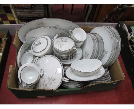 Noritake Part Tea and Dinner Service, in the Melrose pattern, comprising of tea cups and saucers, lidded tureen, tea pot and 