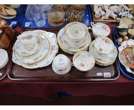 Paragon Floral Tea Service, circa 1920's with turquoise ribbon decoration, twenty pieces.