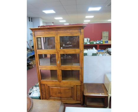 Bookcase, display cabinet with six glazed doors, over two panelled cupboard doors, panelled sided,together with a coffee tabl