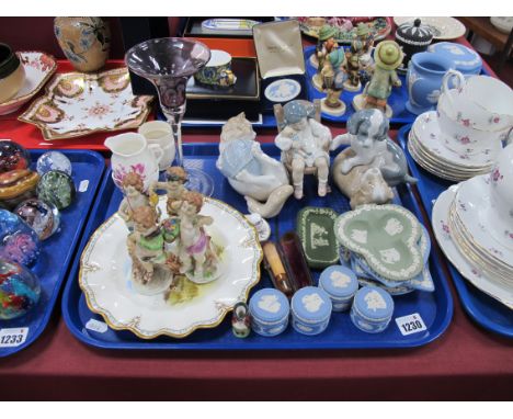  Lladro Figure of Child Asleep in Rocking Chair, Nao cat and puppies, Capodimonte figures, Wedgwood Jasperware trinkets,Crown