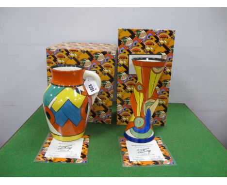 Wedgwood Clarice Cliff Blue 'W' Jug, Ltd Edition of 250, 20cm high with certificate and box; together with sliced circle Yo-Y