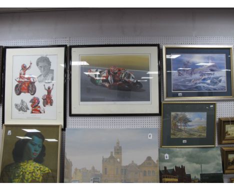 Derek Scott 'A Brave Attempt', colour print 32.5 x 48.5cm. Two Carl Fogarty prints