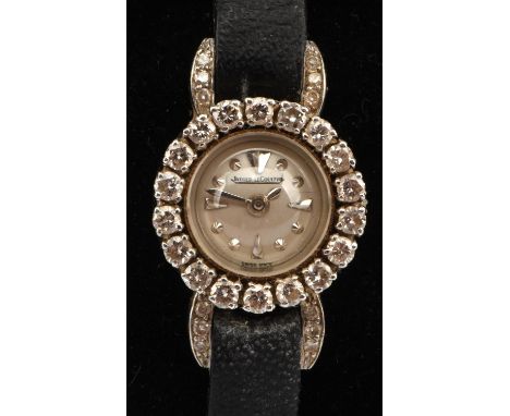 Jaeger Le Coultre diamond set cocktail watch, with baton house markers and signed dial manual wind movement, case bearing Swi