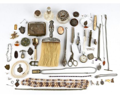 Group of silver, costume jewellery and other miscellaneous items, including pendants, bracelets. earrings, medals, a pocket k