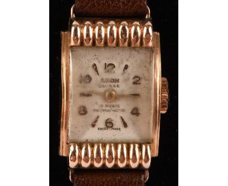 Agon A Ladies gold wristwatch the signed dial Arabic numerals and baton hour markers, fitted with a 15 jewel manual wind movm