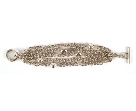 Tiffany & Co silver multi-row bubble heart bracelet, with a toggle clasp, hallmarked London 2009, signed, length 20cmConditio
