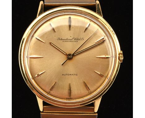 IWC, a Gentleman's gold wristwatch, the champagned dial signed International watch company Schaffhausen, baton hour markers a