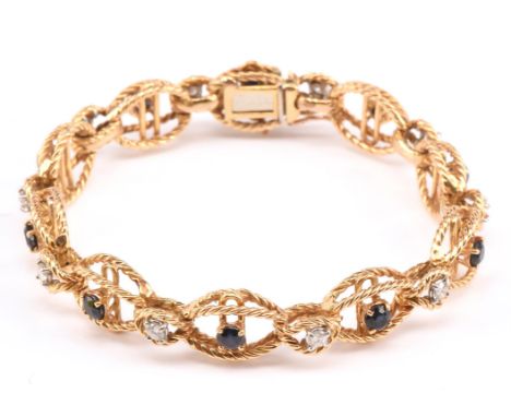 Vintage sapphire and diamond bracelet, set with ten round brilliant cut diamonds, estimated total weight of 0.70 carats and t
