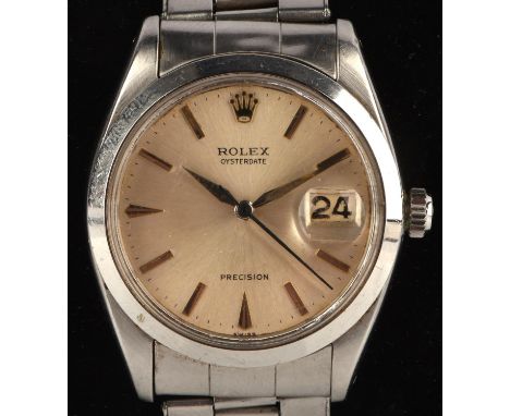 Rolex a Reference 6694  Gentleman's stainless steel Oyster precision wristwatch,smooth bezel, signed silvered dial with baton
