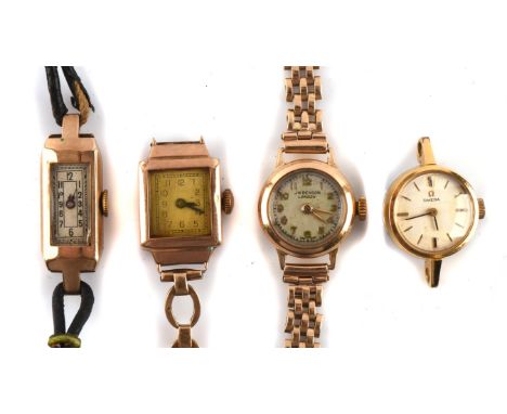 Four ladies watches, including a Benson manual wind watch with circular signed dial and Arabic hour markers on an integrated 