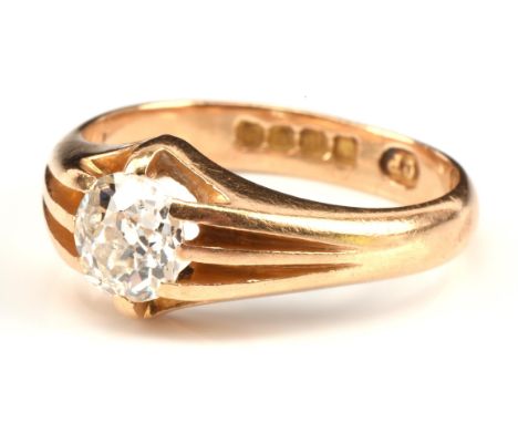 Single stone diamond ring, set with an old cut diamond, estimated weight 0.75 carat, in split shoulder setting, hallmarked 18