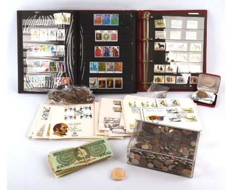 A small coin collection, comprising a quantity of mixed pre- and post-euro era foreign change as taken from circulation which